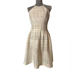 Eliza J white high neck dress with tan underlay and pockets size 2